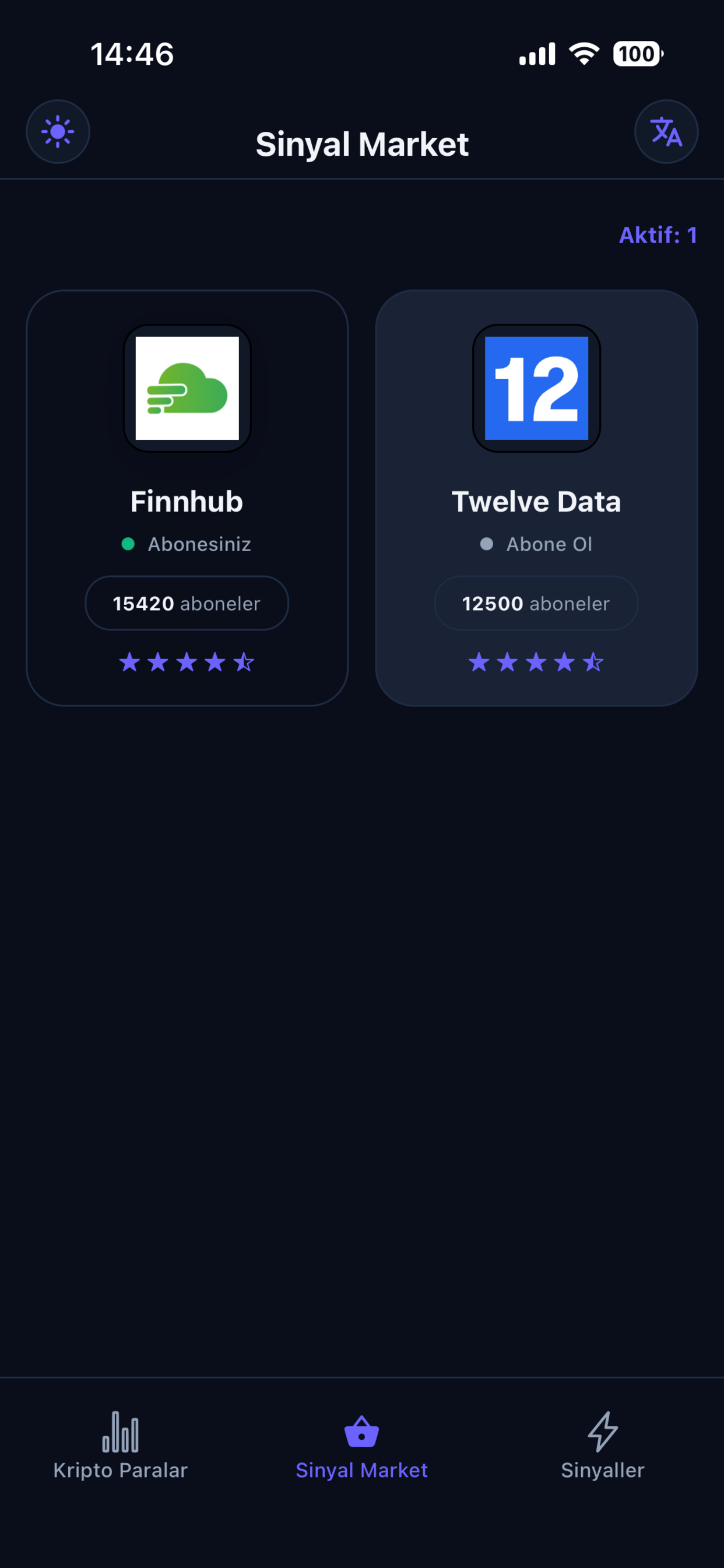 Sinyal Market ekranı
